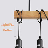 Comely Suspension Luminaire Vintage, Plafonnier Industriel, Réglable Lustre en Bois pour Salle à Manger, Salon, 3 Lumières E27 (Ampoule Non Incluse)