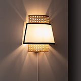 LEDKIA LIGHTING Applique Murale Rotin Marya 290x150x300 mm Naturel E14 Rotin, Textile, Métal pour Décoration Salon, Chambre, Cuisine