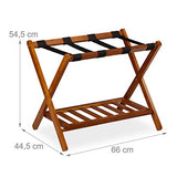 Relaxdays Porte-Valise Pliant, Bois, H x L x P : 54,5 x 66 x 44,5 cm, 2 étagères, Repose Bagages hôtel, Nature