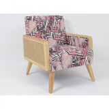 EDELL - Fauteuil Tissu Feuillage Rose et cannage Beige Zeina