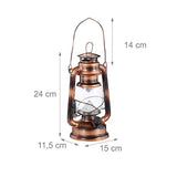 Relaxdays Lanterne tempête LED, Retro comme décoration de fenêtre ou Lampe Jardin, à Piles, cuivrée