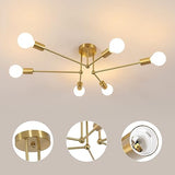 Comely Lustre Sputnik Moderne, 6 Lumières Plafonnier Industriel Vintage, E27 Doré Plafonniers en Fer, Lampe de Plafond pour Salon, Chambre, Salle à manger, Diamètre 70cm (sans Ampoule)