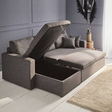 Alice's Home - Canapé d'angle Convertible en Tissu Gris chiné foncé - IDA - 3 Places. Fauteuil d'angle réversible Coffre Rangement lit modulable. 2 Coussins Inclus.