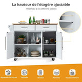 GOPLUS Desserte Îlot de Cuisine Desserte à roulettes Chariot de Cuisine en Bois avec 2 Placards Étagère 2 Niveaux Réglables et 2 Tiroirs, Porte-Serviettes, 122 x 46 x 92,3 CM, Blanc