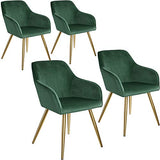 TecTake 800862 Lot de 4 Chaises de Salle à Manger Effet Velours Scandinave Pieds en Acier Dorés Élégant avec Accoudoirs – Diverses Couleurs (Vert Foncé)