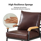 CLIPOP Fauteuil rétro Moderne avec Cadre en métal et Coussin en Cuir synthétique pour Salon, Chambre à Coucher, Salon (Marron foncé)
