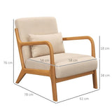 HOMCOM Fauteuil de Salon avec Cadre en Bois Massif Fauteuil Lounge - Assise Profonde - accoudoirs - Aspect Velours Beige