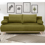 HOMIFAB Canapé Convertible 3 Places avec Coffre de Rangement en Velours Vert Olive - Laria