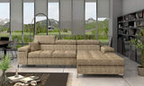 E-MEUBLES Canapé d'angle lit Convertible avec Coffre 4/5 Places - en Tissu -Ronaldo (Beige -Berlin 03, Canapé d'angle Droit)