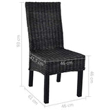 Tidyard Lot de 6 Chaises de Salle à Manger en Rotin Kubu et Bois de Manguier Fabrication à la Main Style Moderne Noir 46 x 61 x 93 cm