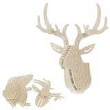 Tête de cerf en bois Support mural en forme de tête d'animal, décoration d'entrée, blanc