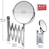 Tatkraft Aurora - Miroir Mural Télescopique Salle de Bain - Miroir Rond Pivotant Double Face Décrochable - Miroir Grossissant Pliable - Bras Extensible et Rétractable Jusqu’à 60 cm - Diamètre: 17 cm