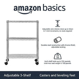 Amazon Basics Étagère 3 niveaux à roulettes, 13.4D x 23.2W x 32.75H cm, Chrome