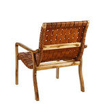 Tousmesmeubles Fauteuil Teck/Cuir tressé Cognac - Essaouira - L 71 x l 66 x H 90 - Neuf