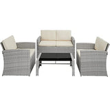 TecTake Salon de Jardin en Résine Tressée 4 Personnes, 1 Canapé, 2 Fauteuils, 1 Table avec Plateau en Verre, Coussins d’Assise et de Dossier Inclus (Gris Clair)