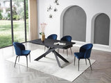 PASCAL MORABITO - Lot de 2 chaises en Velours et métal Noir - Bleu - GILONA de