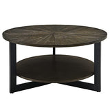 PADMA HOUSE Table basse ronde en bois massif, de salon, canapé, structure métal, à 2 étages, (vintage noir), ⌀85*45,5 cm, (1336)