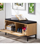 Casâme - Banc avec Rangement Chaussures et façade en Rotin - Rangement Malin - Panneaux de Particules, Rotin et Finitions Métal - pour Entrée - L100 cm x L38 x 47 cm