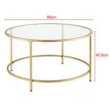 Table Basse Ronde pour Salon Petite Table Stylée Plateau en Verre Pieds en Acier 84 x 45,5 cm Doré