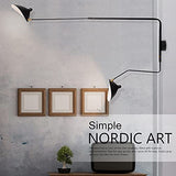 Applique Murale Industrielle Vintage 2 Flammes Lampe Murale Réglable et Extensible Bras Long Pivotant Lampe de Chevet Douille E27 Abat-jour en Métal Noir Éclairage Mural Réglable à 360°, 150 x 95 cm