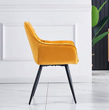 JYMTOM Lot de 2 Chaise de Salle à Manger avec Assise rembourrée en Velours épais, Pieds en métal, accoudoirs et Dossier, Chaise d'angle pour Salon,Jaune