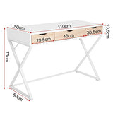WOLTU TS40ws Bureau Table 110x50x75 cm avec 3 tiroirs,Bureau d'ordinateur Table de Travail en MDF et Acier,Blanc