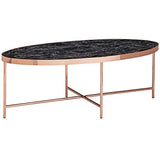 FineBuy Table Basse Ovale 110 x 40 x 56 cm Apparence De Marbre Noir | Table d'appoint Conception Moderne | Table De Sofa Structure Métallique Cuivre | Table De Salon Grand Verre De Sécurité Acier