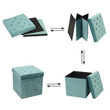 Bonlife Boite de Rangement Intérieur Tabouret Pliant Coffre a Jouet Poufs et Repose Pieds Couleur Bleu-Vert Rétro Charge Max de 150kg 40x40x40cm