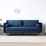 CONCEPT USINE - Canapé Nalha Bleu en Velours 3 Places - Revêtement en Velours 100% Polyester - avec Accoudoirs - 2 Longs Coussins Ronds Déhoussables - Largeur 199 cm - Résistant, Design Élégant