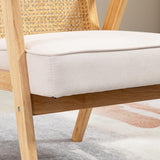 HOMCOM Fauteuil Lounge Chaise en Rotin avec Coussin - Dossier en cannage - Assise Profonde - accoudoirs - Structure Bois hévéa - Aspect Lin Beige
