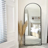 NeuType Grand Miroir de Sol arqué avec Support pour Chambre à Coucher Debout ou penché Contre Un Mur en Alliage d'aluminium Noir 165 x 56 cm