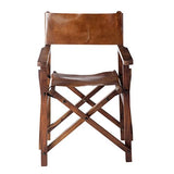 Tousmesmeubles Chaise de Réalisateur Pliable Bois/Cuir Cognac - HOHA - L 56 x l 56 x H 88 - Neuf