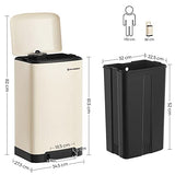 SONGMICS Poubelle 30L, avec pédale en Acier, Seau intérieur et Couvercle, poignée, Fermeture discrète, hermétique, pour Cuisine, Salon, Blanc Cassée LTB001A01