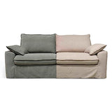 Oviala Canapé Convertible Tissu Vert Gris 3 Places avec Une Housse supplémentaire en Lin Naturel