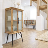 Made In Meubles Vitrine en Bois de Sapin et Verre strié 2 Portes Nicole