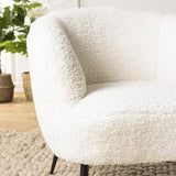 MACABANE ALBANE - Fauteuil Cosy Tissu Bouclette Blanc Pieds métal Noir