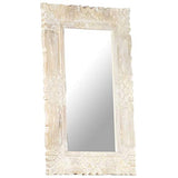 Tidyard Miroir Mural Design, Miroir Rectangulaire à Accrocher, Miroir Cadre en Bois Blanc 80x50 cm Bois de manguier Massif
