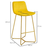 HOMCOM Tabouret de Bar Lot de 2 avec Repose-Pieds Hauteur 103 cm - piètement métal doré - Jaune
