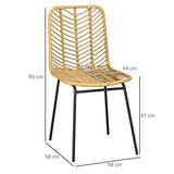 HOMCOM Lot de 2 chaises de Salle à Manger Design bohème en résine tressée Imitation rotin et piètement métal - 44 x 58 x 85 cm - Jaune