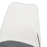 H.J WeDoo Lot de 4 Transparente Scandinave Chaises de Salle à Manger, Rétro Chaises Tulip Tissu Rembourrée en Polycarbonate arrière et Bois de hêtre Massif- Gris