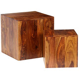 vidaXL 2X Tables Basses Bois Massif de Sesham Table d'Appoint Meuble Salon