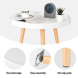 WOLTU Table Basse Ronde en Bois Massif, Petite Table de Salon Décoratif Table d'appoint Moderne Blanche Chêne 50x44 cm (ø x H) TS143ws