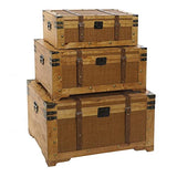 Wadiga Set de 3 Malles de Rangement Bois et Toile Marron