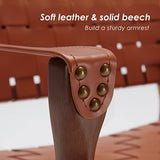 Chaise longue scandinave en cuir tissé cognac - Style bohème - Pour salon, chambre à coucher, balcon, véranda - En cuir synthétique marron