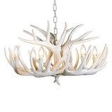 HYQJUNE E27 Pendentif Lampe Vintage Salon Pendante Lumière Bois De Cerf Blanc Résine Lustre Hauteur Réglable Suspension Lampe 6 Têtes Chandelier Restaurant Grenier Bar Café Suspension Plafonnier