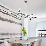 CCSUN 160cm Boule En Verre Ramification Lustre,E27 Spoutnik Lustre Hauteur Réglable,Créatif 7 Lumières Moderne Globe Suspension Luminaire,Verre Soufflé Métal Luminaire Transparent Noir 7-lumières