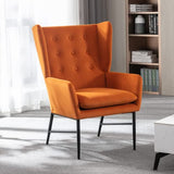 Wahson Grand Fauteuil 1 Place Salon Scandinave Pieds Métal, Chaise Salon en Velour Assise Rembourré Confortable avec Accoudoirs pour Salon/Chambre, Orange