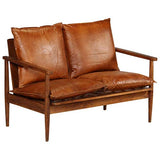 vidaXL Canapé à 2 Places Cuir Véritable avec Bois Acacia Marron Sofa de Salon
