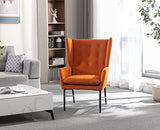 Wahson Grand Fauteuil 1 Place Salon Scandinave Pieds Métal, Chaise Salon en Velour Assise Rembourré Confortable avec Accoudoirs pour Salon/Chambre, Orange