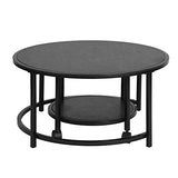 MEUBLE COSY Lot de 2 Tables Basses Gigognes Ronde avec roulettes Bout de Canapé en Bois et Cadre en Métal, Noir, 80x80x40/50x50x36cm
